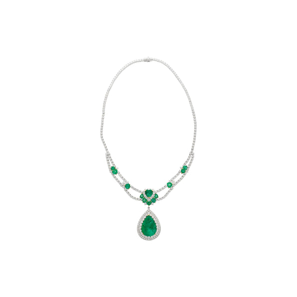 45.58 Carat TW Colombian Emerald & Diamond Chandelier Drop Necklace