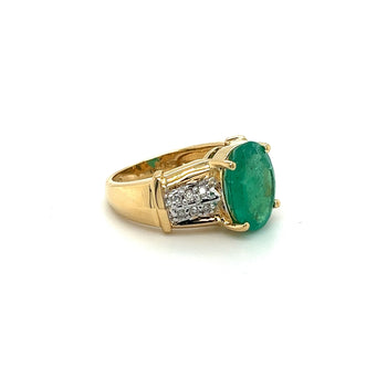 4.14 Carat Oval Cut Natural Emerald and Diamond Ring in 18K Yellow Gold – Assay Jewelers