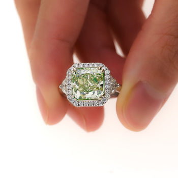 4.26 Carat Radiant Cut Fancy Yellowish Green SI1 Clarity Diamond Ring – Assay Jewelers