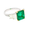 4.26 Carat Vivid Green Colombian Muzo Mine Emerald & Emerald Cut Side Diamond Ring