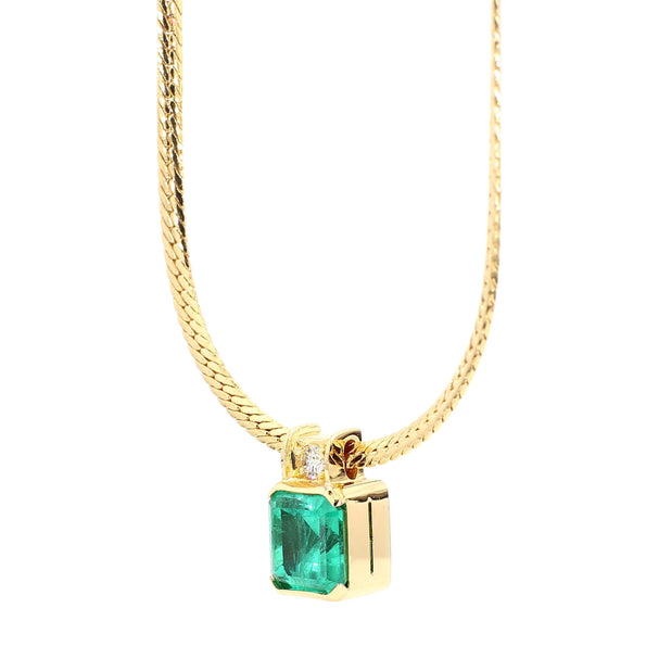 4.36 Carat Colombian Emerald Half Bezel 18K Gold Pendant Necklace
