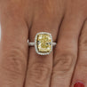 4.36 Carat Elongated Cushion Fancy Yellow Diamond Halo 18K Engagement Ring