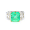4.39 Carat Emerald Cut Green Emerald & Princess Cut Diamond 18K Two Tone Ring