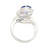 4.51 Carat Oval Blue Sapphire & Diamond Two Stone Vertical Pave Swirl Ring