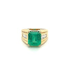 4.60 Carat Natural Colombian Emerald & Baguette Diamonds in 14K Yellow Gold Unisex Ring