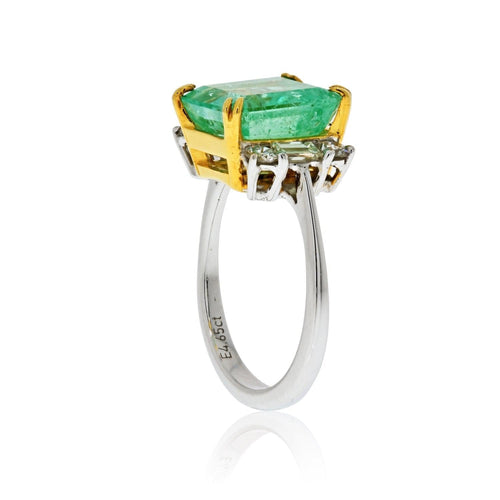 4.65 Carat Emerald Cut Colombian Emerald Ring in Thin 18k White and Yellow Gold Ring