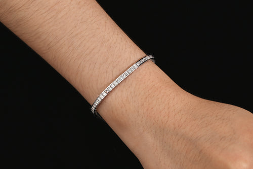 4.7 Carat Princess Cut Diamond Half Bezel Tennis Bracelet in 18K White Gold 7"