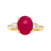 4.93 Carat Cabochon Cut Ruby & Oval Cut Diamond Three Stone 18K Ring