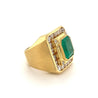 5 Carat Emerald Mens Ring With Round Diamond Halo in 18k Yellow Gold