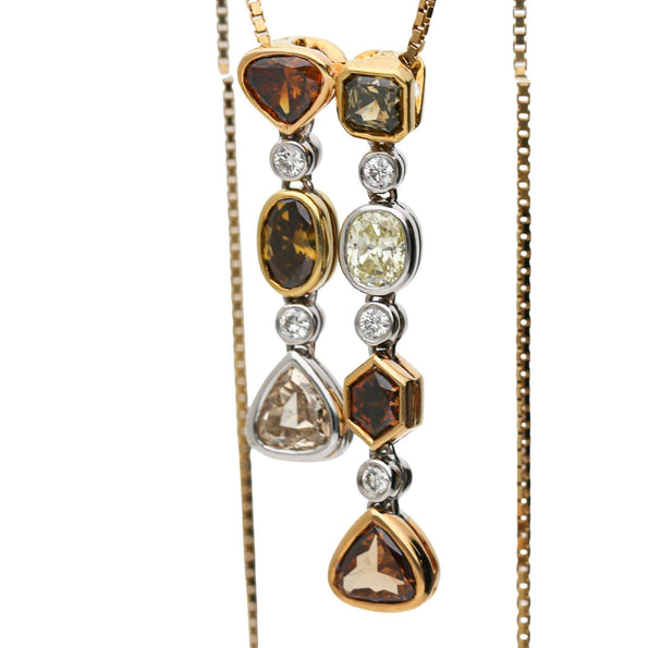 5 Carat Fancy Multicolor Diamond in 18K Two Tone Gold Dual Drop Pendant Necklace