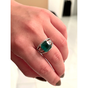 5 Carat Natural Emerald and Baguette Diamond 14k White Gold Art Deco Ring – Assay Jewelers
