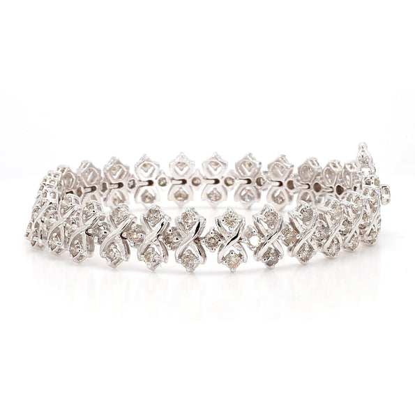 5 Carat Round Diamond H-I SI Interwoven X-Link 18K White Gold Bracelet 7 Inch