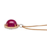 57.95 Carat Cabochon Cut Deep Pink Ruby & Diamond Halo Earrings & Necklace Set