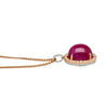 57.95 Carat Cabochon Cut Deep Pink Ruby & Diamond Halo Earrings & Necklace Set