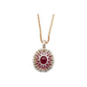 57.95 Carat Cabochon Cut Deep Pink Ruby & Diamond Halo Earrings & Necklace Set