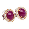 57.95 Carat Cabochon Cut Deep Pink Ruby & Diamond Halo Earrings & Necklace Set