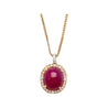 57.95 Carat Cabochon Cut Deep Pink Ruby & Diamond Halo Earrings & Necklace Set