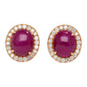 57.95 Carat Cabochon Cut Deep Pink Ruby & Diamond Halo Earrings & Necklace Set