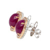 57.95 Carat Cabochon Cut Deep Pink Ruby & Diamond Halo Earrings & Necklace Set