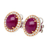 57.95 Carat Cabochon Cut Deep Pink Ruby & Diamond Halo Earrings & Necklace Set