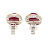 57.95 Carat Cabochon Cut Deep Pink Ruby & Diamond Halo Earrings & Necklace Set