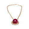 57.95 Carat Cabochon Cut Deep Pink Ruby & Diamond Halo Earrings & Necklace Set