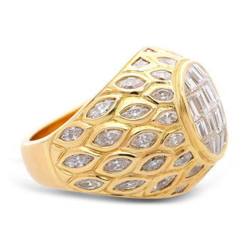 5.20 Carat Baguette Marquise Cut Diamond 18K Yellow Gold Cluster Dome Mens Ring – Assay Jewelers