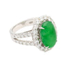 5.32 Carat Type A Jadeite Jade and Diamond Halo Ring in 18K White Gold