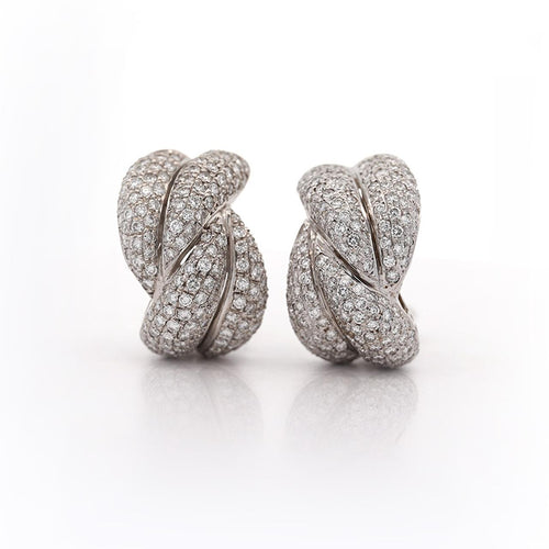 5.5 Carat Diamond Pave 18K White Gold Woven Twist Clip Earrings