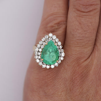 5.75 Carat Pear Cut Colombian Emerald Diamond Halo 18K Gold Emerald Ring – Assay Jewelers