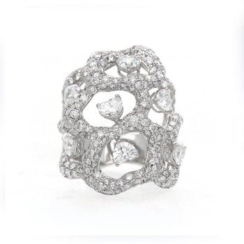 5.80 Carat Heart & Round Diamond Pavé Open Lattice 18K White Gold Cocktail Ring – Assay Jewelers