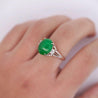 5.87 Carat Grade A Jadeite Jade & Diamond Platinum 3 Stone Ring