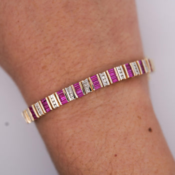 6 Carat Baguette-Cut Ruby & Diamond 14K Gold Link Bracelet – Assay Jewelers