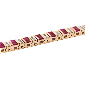 6 Carat Baguette-Cut Ruby & Diamond 14K Gold Link Bracelet – Assay Jewelers