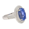 6.34 Carat No Heat Oval Cut Blue Sapphire and Diamond Halo 18K Ring GRS Certified