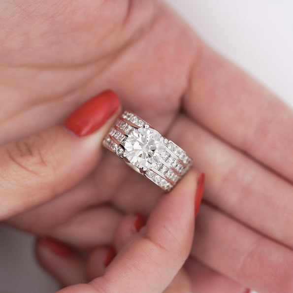 6.65 Carat Lab Grown & Natural Diamond in 14K White Gold Cluster Ring