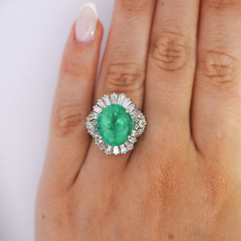 6.8 Carat Oval Cut Colombian Emerald and Diamond Platinum Ring – Assay Jewelers