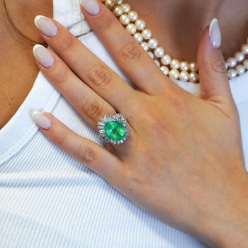 6.8 Carat Oval Cut Colombian Emerald and Diamond Platinum Ring – Assay Jewelers