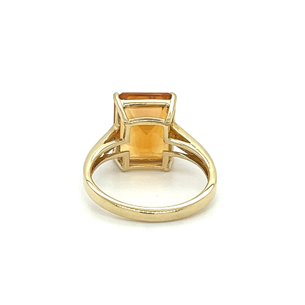 7 carats Citrine taille émeraude et diamant taille ronde Bague en or jaune 14k