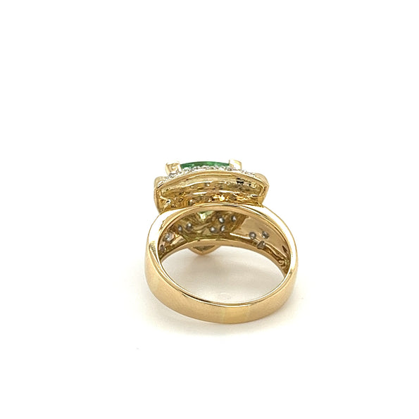 7 Carat Trilliant Cut Watermelon Green Tourmaline with Diamond Sides in 18K Gold 2 Tone Ring