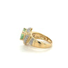 7 Carat Trilliant Cut Watermelon Green Tourmaline with Diamond Sides in 18K Gold 2 Tone Ring