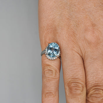 7.15 Carat Oval Aquamarine & Diamond Floral Filigree Platinum Ring – Assay Jewelers
