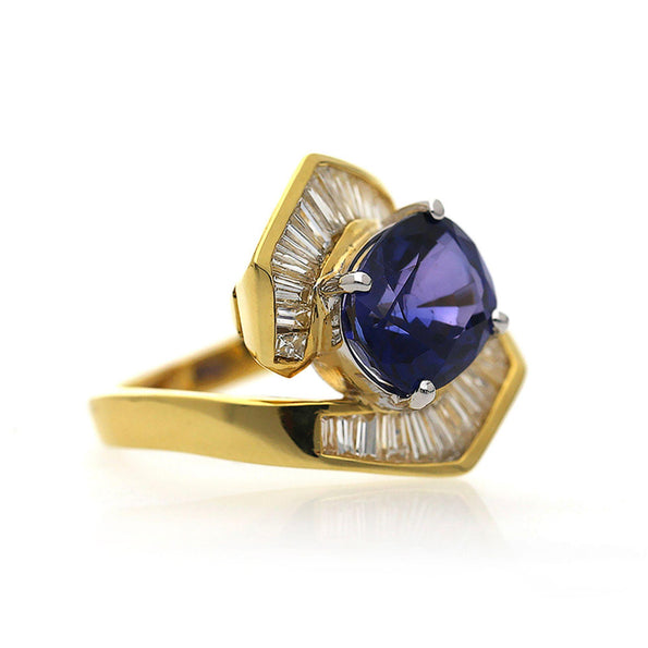 7.18 Carat Color Change Sapphire & Diamond 18K Bypass Ring