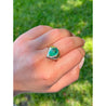 7.81 Carat Pear Shaped Cabochon Cut Natural Emerald & Diamond Ring in 18K Yellow Gold