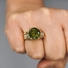 8.17 Carat Round Cut Peridot & Diamond 18K Gold Statement Ring