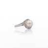 8.5mm White Pearl and Round Diamond Bypass Platinum Ring