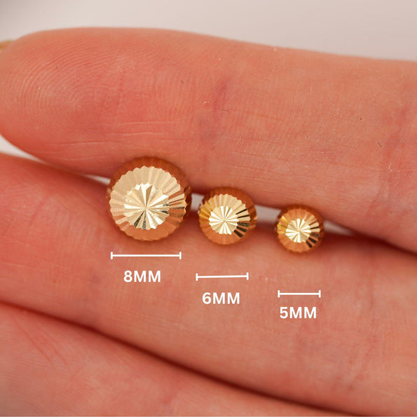 8mm Half Sphere Ball 14K Gold Diamond Cut Studs