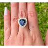 9 Carat No Heat Ceylon Blue Sapphire and Old Euro Cut Diamond Ring in 14K