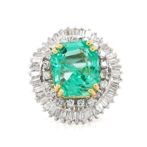9.17 Carat Octagon Chivor Emerald & Diamond Palladium Ballerina Ring