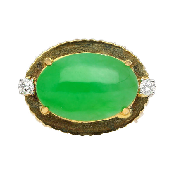 Bague en or 18K texturé sertie de diamants, en jadeite Fei Cui de type A et jade de 9,40 carats